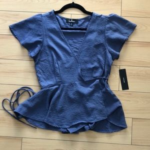 Lulus Tie Wrap Blouse Top Periwinkle